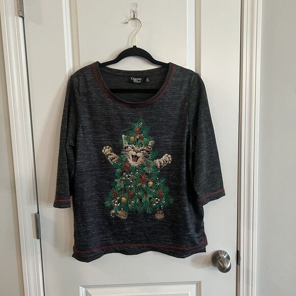 Onque Casual Christmas Blouse Medium Cat - Picture 1 of 4